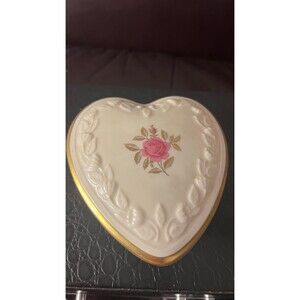 Vintage Lenox Heart Shaped Trinket Box Pink Rose Gold Trim Porcelain Made USA